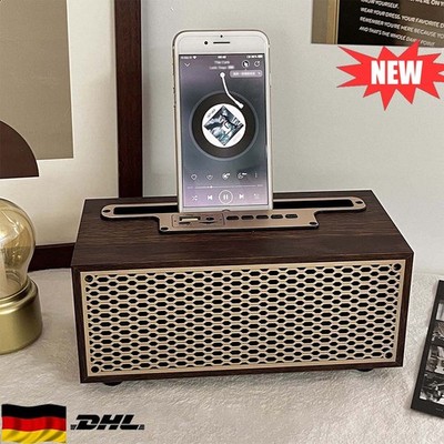 Retro Bluetooth Lautsprecher + FM Radio Tragbar Mp3 USB AUX Sound-Box Holz Optik