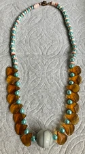 NEW HANDMADE MULTICOLOR GLASS BEAD 18" NECKLACE W/ROUND MAGNESITE CENTER BEAD