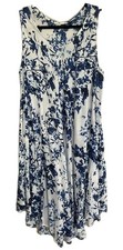 Women's Sundress Blue & White Floral Abstract Flowing Hi-Lo Lightweight Size M