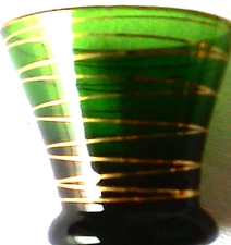 SHOT GLASS *DEPR GLASS *GOLD GILDING CIRCLES *2 1/2"T *LABEL (UNREADABLE)