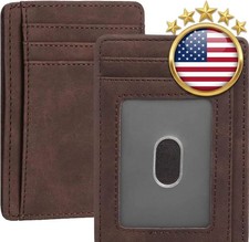 Compact Slim Minimalist Front Pocket RFID Blocking Wallet for Men and Women Leat