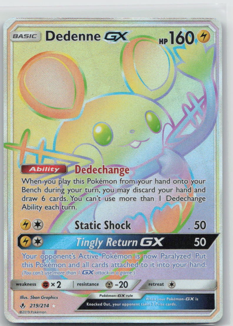 Dedenne GX (Secret) Holo Secret Rare SM - Unbroken Bonds 219/214 NM