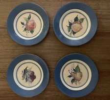 Set of 4 Susan Winget Handpainted Fruit Salad 8" Ceramic Dessert Plates, Blue