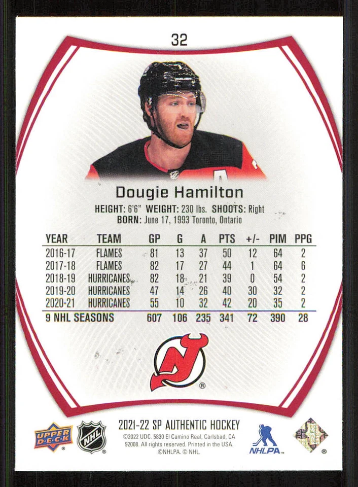 2021-22 SP Authentic Limited Red #32 Dougie Hamilton - Image 2 of 2