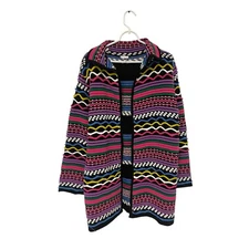 Sioni Open Front Rainbow Knitted Long Cardigan Sweater Womens L Textured Boho