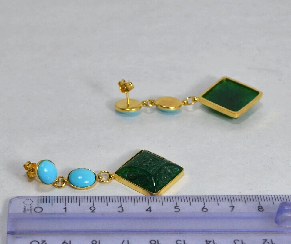 ORECCHINI  ARGENTO 925 TURCHESE NATURALE OVALE GIADEITE  VERDE  AGHT 0974 - Immagine 3 di 3