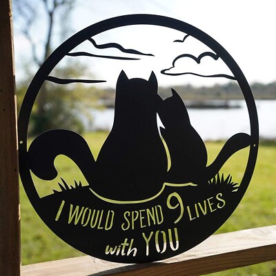 RealSteel 9 Lives Together Cats Valentines Day Sign, Gift for Cat Lovers, Out...