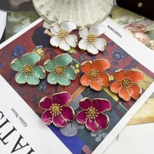 Elegant Flower Earrings Stud Romantic Oil Painting Enamel Statement Stud Earring