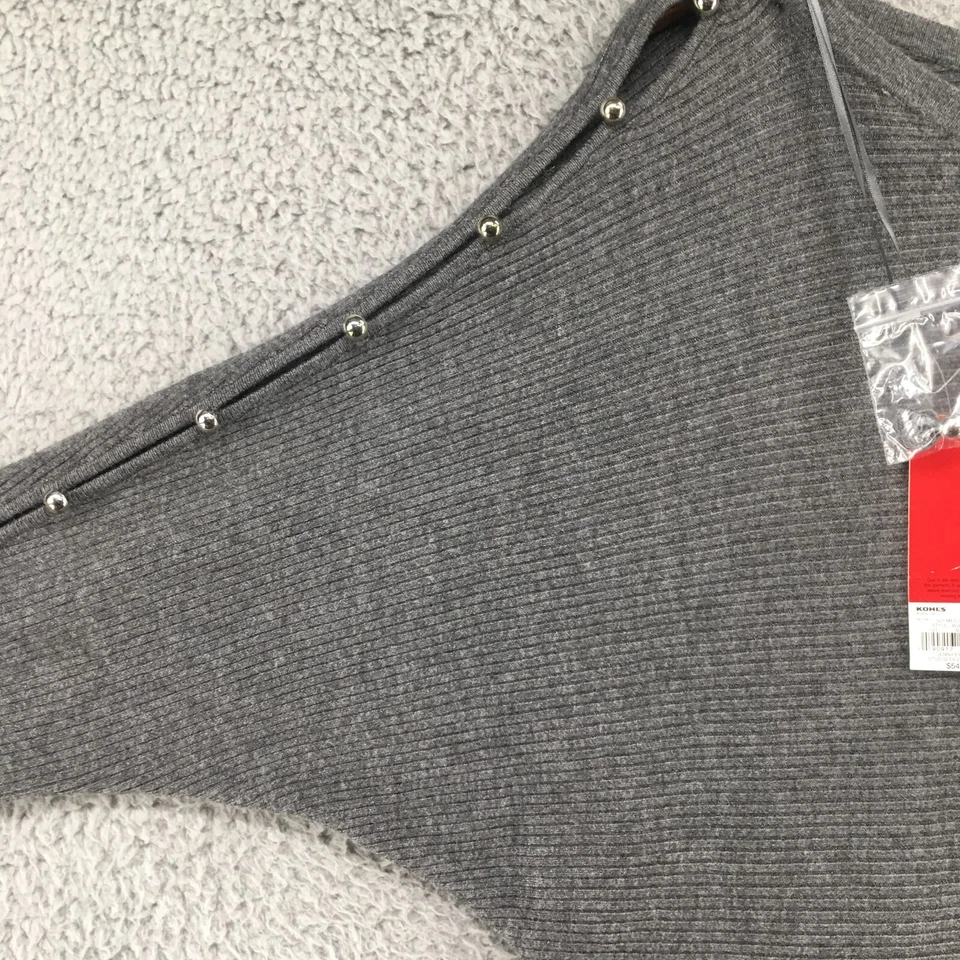 Suéter de hombro frío Kohls Jennifer Lopez para mujer S gris manga 3/4 Pullover NUEVO Foto 4 de 4