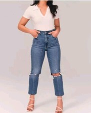 Abercrombie Fitch 90s Straight Ultra High Rise Jeans 29 8 R Blue Denim Distress