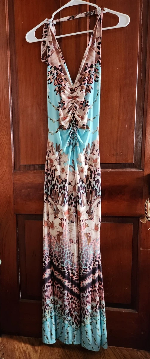 Vintage Venus Halter Long Summer Dress Size Small Y2K Leopard