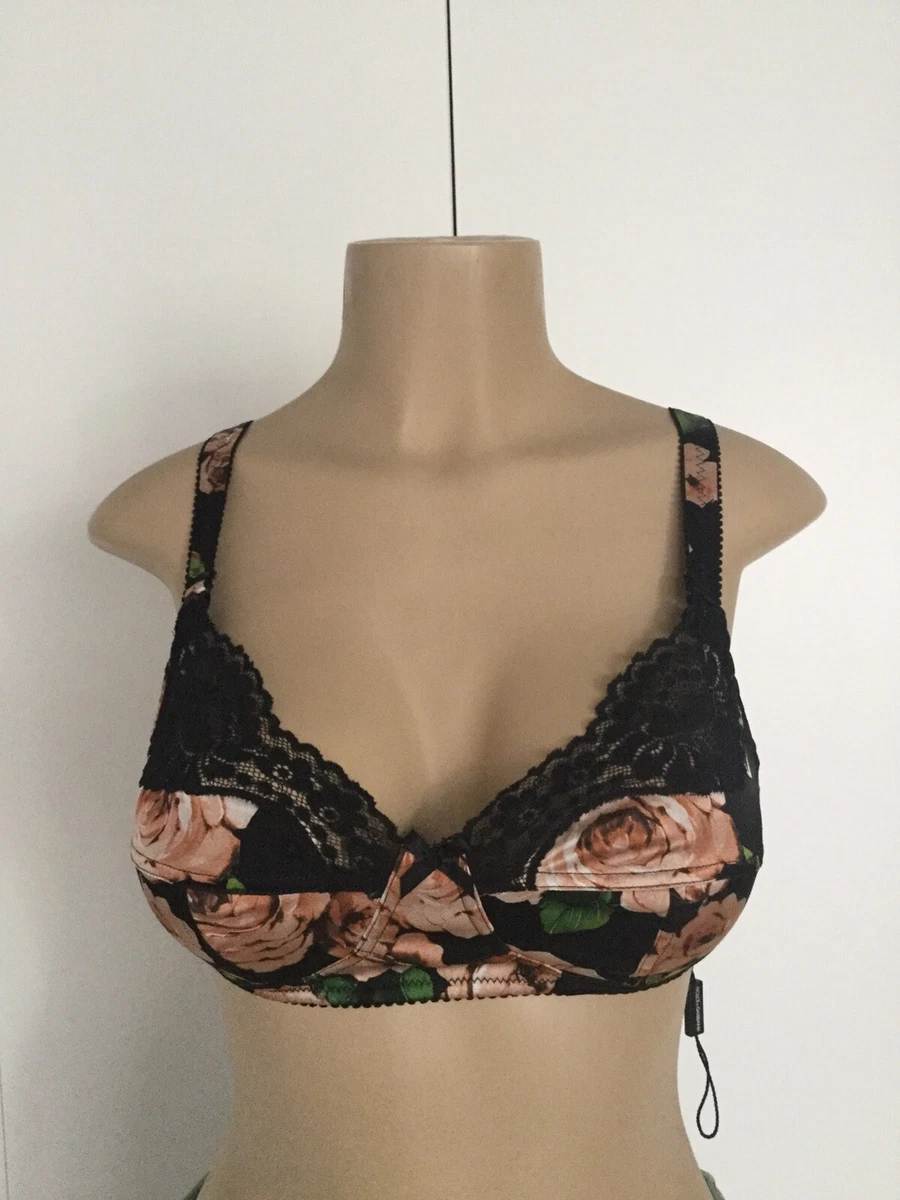 D&G DOLCE & GABBANA Flower Print Lace Soft-Cup Silk Bra Size IT 1