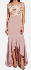 ADRIANNA PAPELL Womens Pink Short Sleeve Off Shoulder Maxi Formal Hi-Lo Dress 4