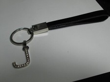 LETTER J INITIAL RHINESTONE BLACK LEATHER WRISTLET KEYCAIN