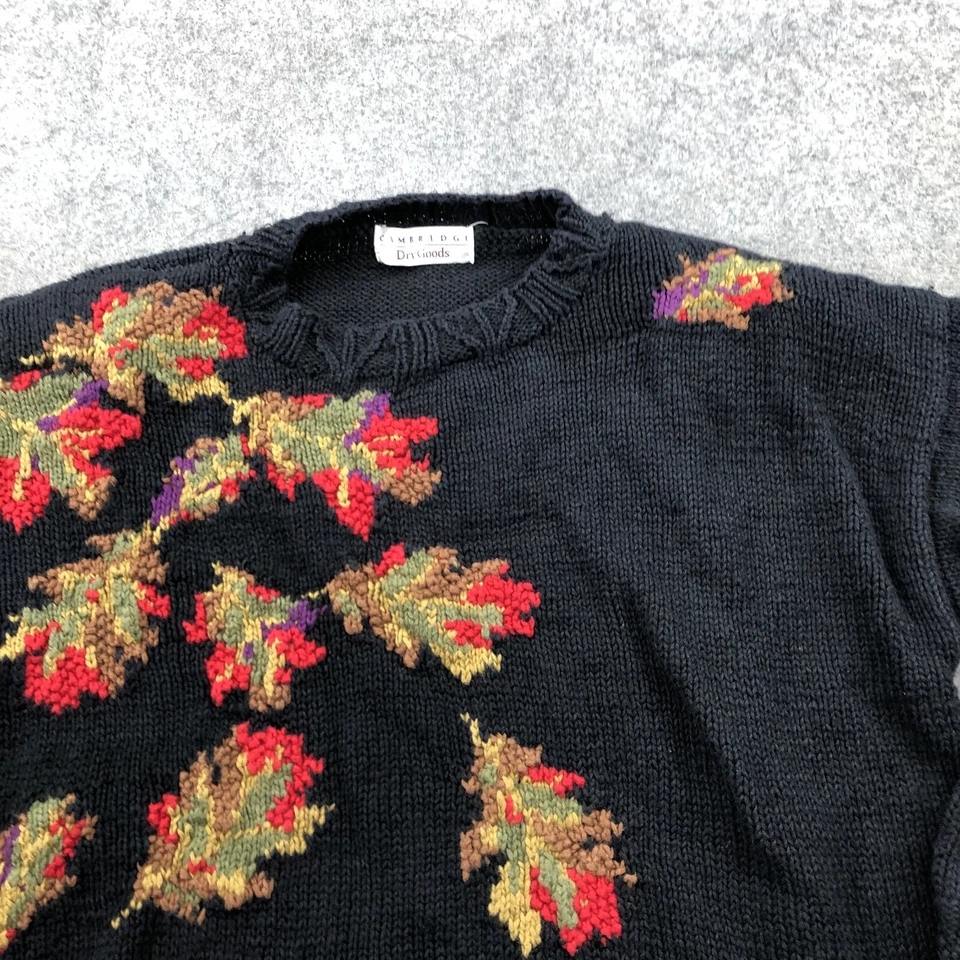 Suéter De Colección Cambridge Dry Goods Para Mujer Grande Hojas Negras Gráfico Tejido Abuela Foto 4 de 4