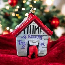 Joy to the World Home is Where My Dog is Dog House Polish Glass Ornament