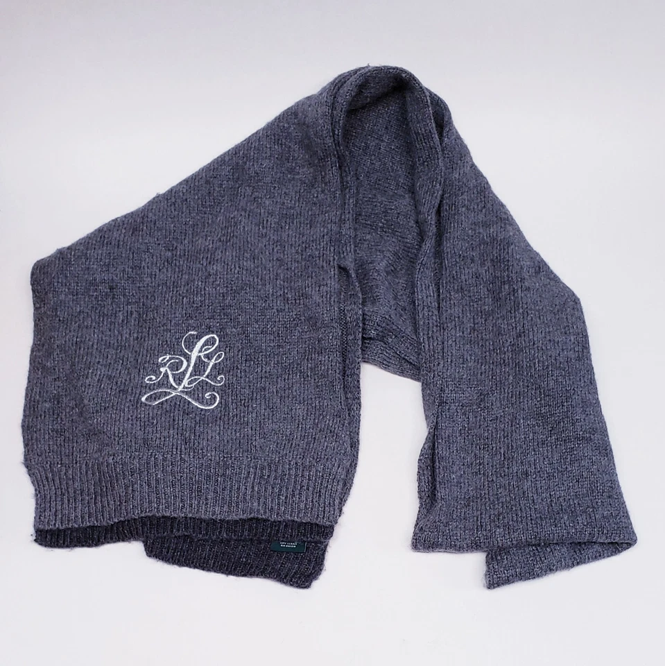 LAUREN RALPH LAUREN Wool Blend "LRL" Signature Monogram Grey Gray Scarf - Image 2 of 4