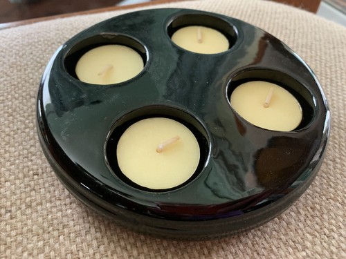 Vintage Candle Holder set of 2 - holds 4 Tealights Ceramic Black Round Circular - Picture 4 of 7