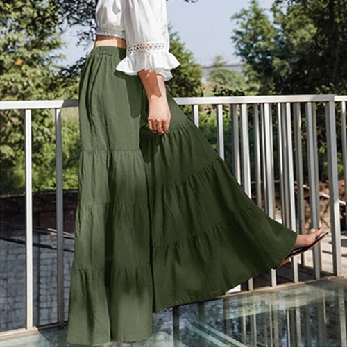 Pantalones largos informales de pierna ancha para mujer Pantalones culottes lisos sueltos - Imagen 6 de 30