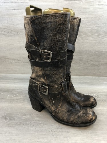 Nine West Dimaris Women's US 10M Brown Distressed Leather Harness Western Boots