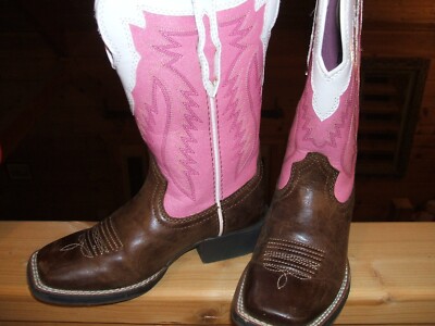 ARIAT LEATHER Girls Western Cowboy Boots HALLOWEEN SQUARE TOE PINK BROWN  SIZE 11