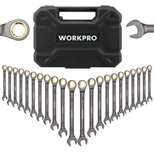 WORKPRO 22-Piece Ratcheting Wrench Set Organizer Box Nickel Plating 72 Teeth