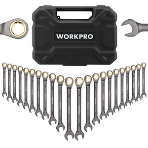 WORKPRO 22-Piece Boîte d'organisateur de clé à cliquet en nickel 72 Dent