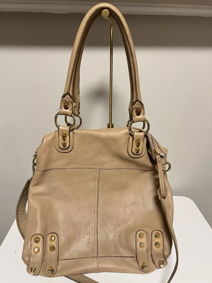 Bolso de Hombro Linea Pelle Bolso de Mano Tachuelas Doradas Beige Cuero Asa Cremallera Superior Sin Correa Foto 2 de 4
