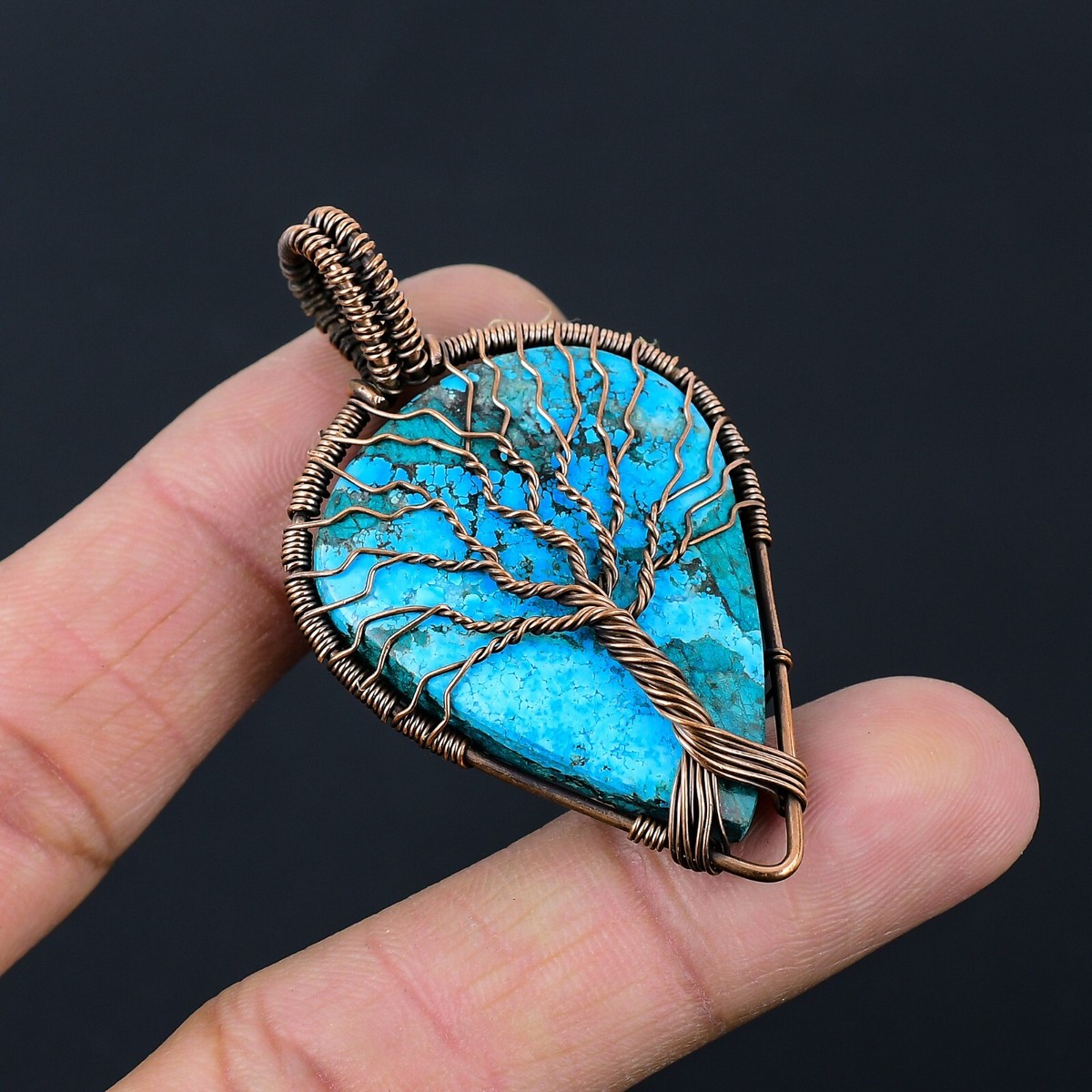 Tree of Love Turquoise Gemstone Handmade Copper Wire Pendant Jewelry NP-019