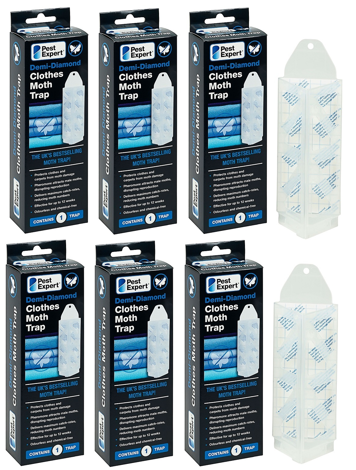 Pest Expert® Demi-Diamond Clothes Moth Pheromone Traps (6 holders & 6 pads)