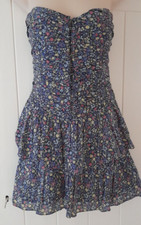 Abercrombie & Fitch size M strapless bodice ruffle skirt small flowers blue dres