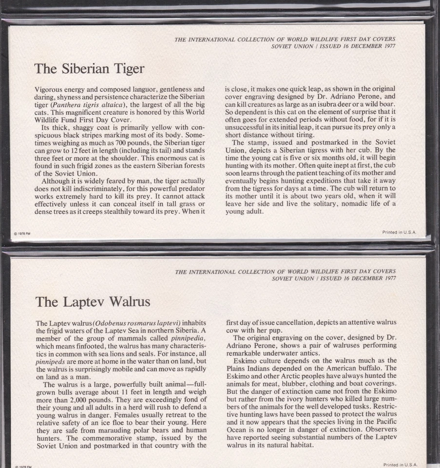 RUSSIA 1977 3 FIRST DAY COVERS WORLD WILDLIFE FUND WWF + CARDS + CACHET - Image 3 of 3