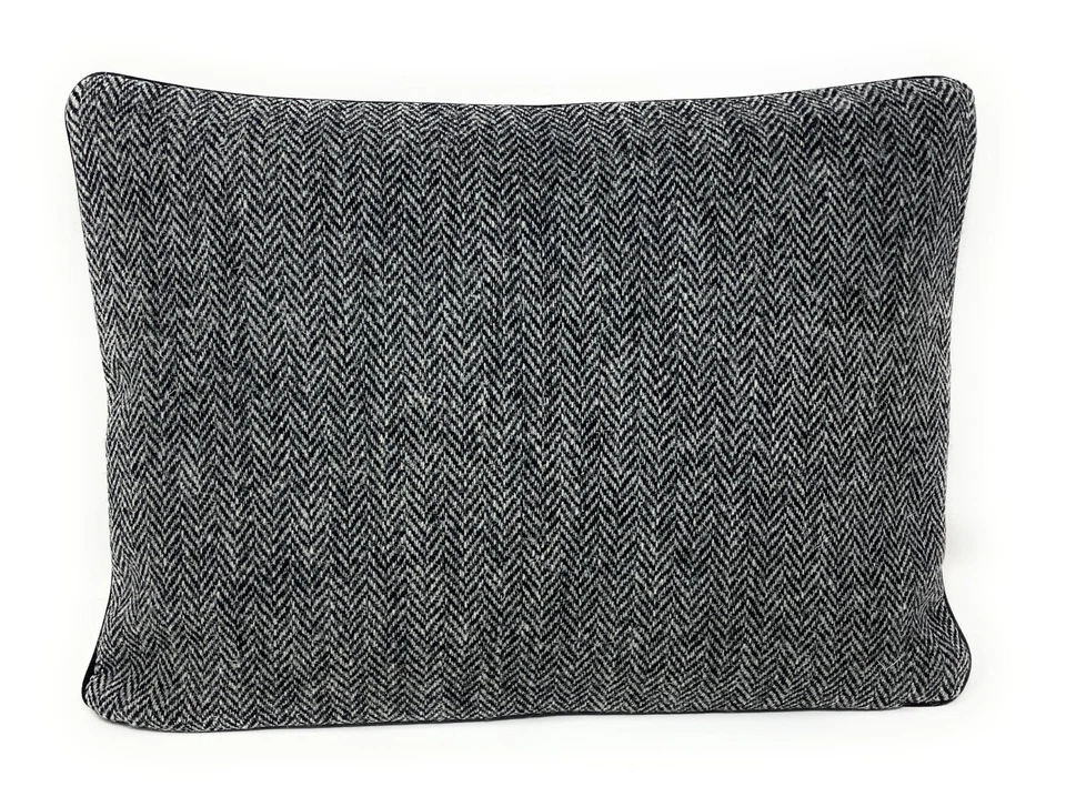 Harris Tweed Double Sided Black and Grey Herringbone Lumbar Cushion Cover - Image 2 of 4
