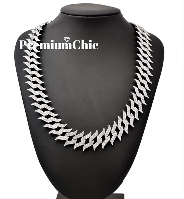 Mens ICED Miami Cuban Link Chain Spike Necklace Plated CZ Hip Hop Jewelry  (19MM)