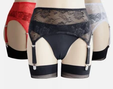 NEW Fashion 4 Straps Supender Metal Clips Sheer Lace Garter Belt for Thigh Highs