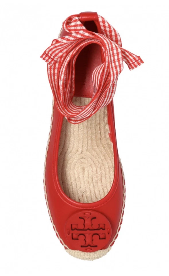 NWB TORY BURCH MINNIE BALLET ESPADRILLE WEDGE NAPPA LEATHER HERRINGBONE RED 8,5 - Image 4 of 4