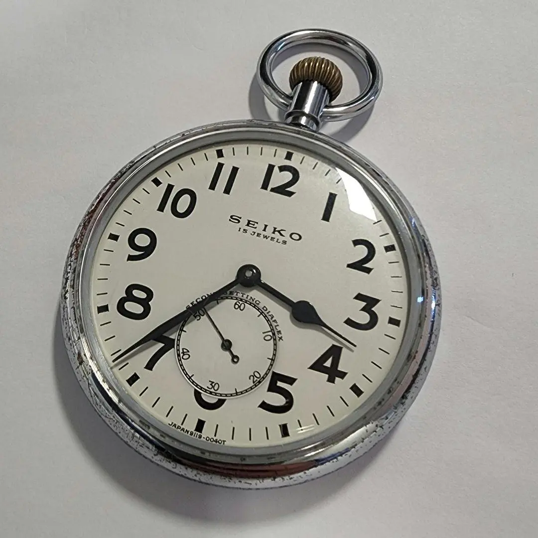 Seiko 9119-0030 Vintage Pocket Watch 15 Jewels Manual Winding Mens 