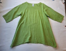 Match Point USA Linen Shirt Tunic Top Size S Moss Green Pullover Lagenlook *FLAW