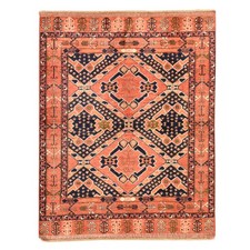 5'3"x6'6" Orange Afghan Ersari with Geometric Design Soft Wool Hand Knotted Rug