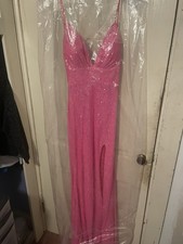 Pink Sparkly Prom Dress Size 8 with Tie Back and Thigh Slit Only Worn Once