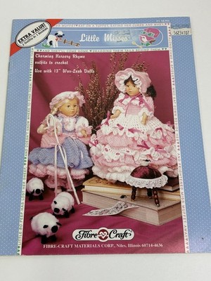 Fibre Craft Little Misses Crochet Pattern Booklet Doll Outfits 13'' Dolls