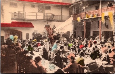 Restaurante del Paseo Santa Barbara Hand Colored Postcard Courtyard