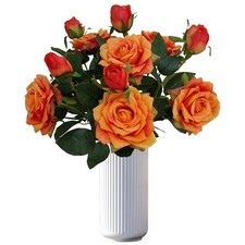 6 PCS Fake Silk Rose Flowers Real Touch Artificial Floral Wedding Decor Orange