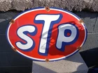 Large Vintage STP 2FT Porcelain Metal Oval Sign - Gas Pump Automotive Sign