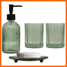 Green Bathroom Accessories Set, 4Pcs Glass Soap Dispenser Set