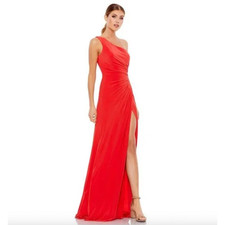 MAC DUGGAL Dress Size 14 Evening Gown NEW Red One Shoulder Ruched Jersey Cherry