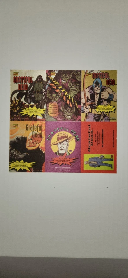 Grateful Dead Backstage Pass PRUEBA Set MARVEL Jerry Garcia Juegos Sin Cortar.  Foto 2 de 4