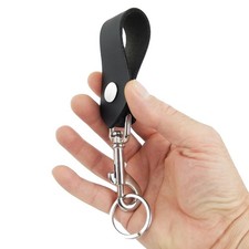 Genuine Black Leather Keychain Ring Belt Strap Loop Trigger Hook Made in USA