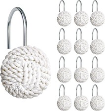 Boho Knots Shower Curtain Hooks, Home Decorative White Shower Curtain Rings f...