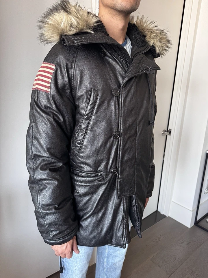 Ralph Lauren Denim & Supply Chaqueta Parka Piel Capucha Bandera Parche S Foto 4 de 4